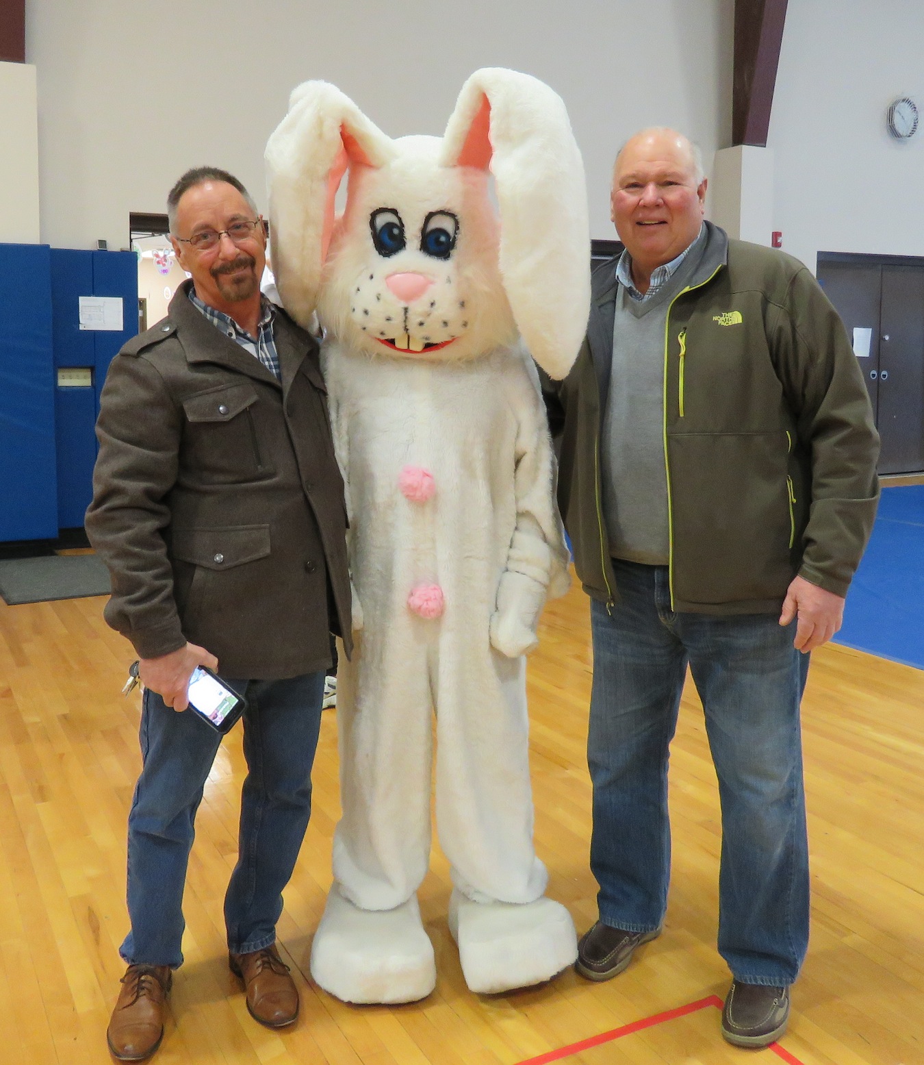 Wheatfield Supervisor Don MacSwan, the Easter Bunny and Councilman Gil Doucet pose for a photo at the 2018 Town of Wheatfield Easter party. (Photos by David Yarger)